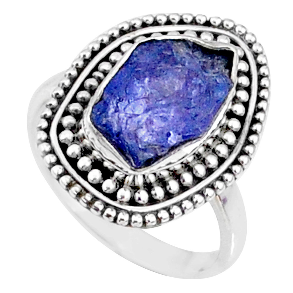 6.72cts natural blue tanzanite raw fancy silver solitaire ring size 7 r66731