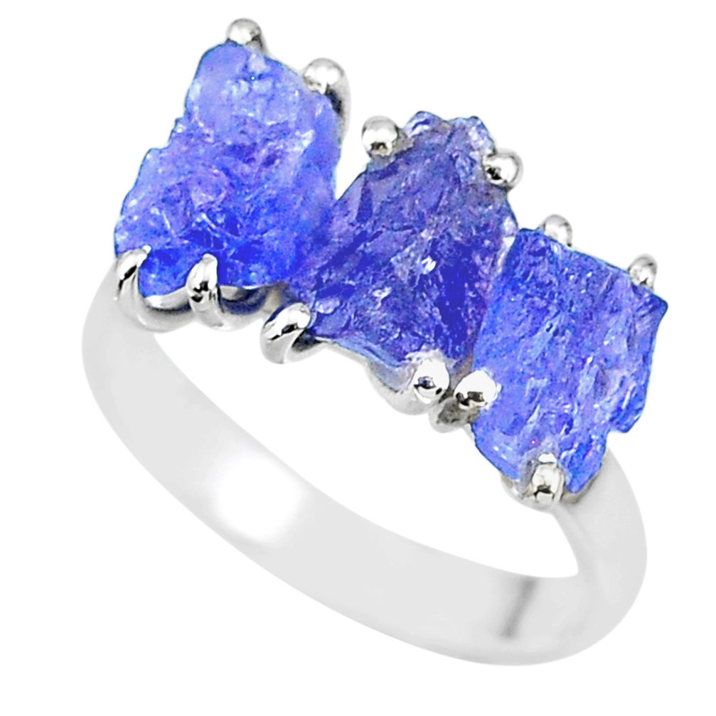 9.37cts natural blue tanzanite raw fancy sterling silver ring size 8 r91850
