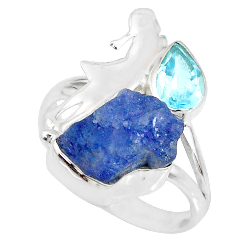 8.94cts natural blue tanzanite raw topaz 925 silver ring size 8.5 r74031