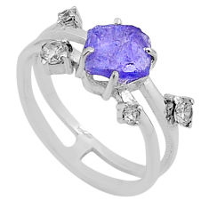 3.18cts natural blue tanzanite rough white topaz 925 silver ring size 7 n49629