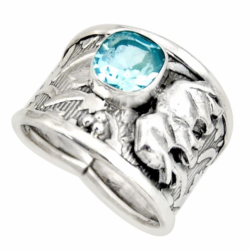 2.50cts natural blue topaz 925 silver elephant solitaire ring size 8.5 d45942