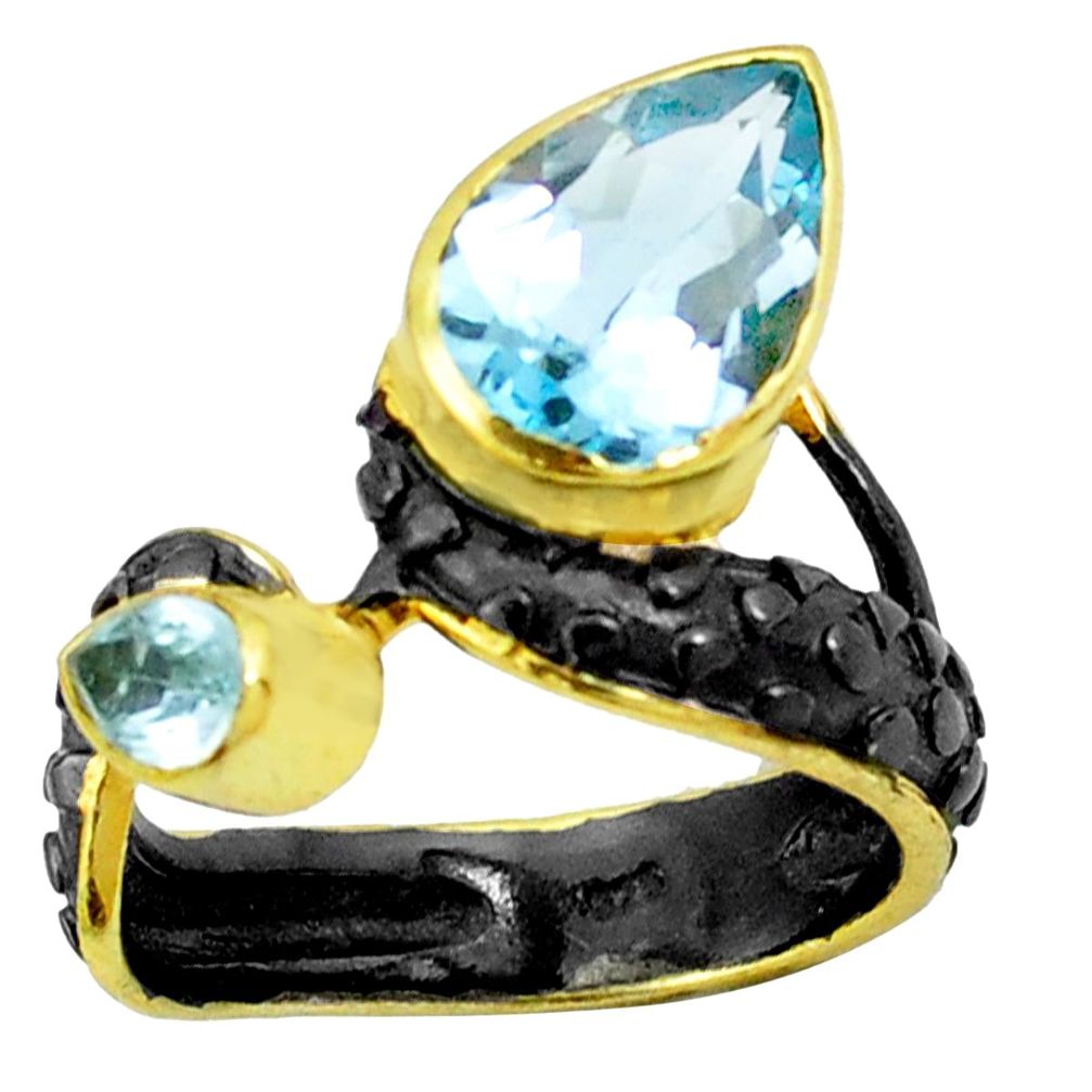 blue topaz 925 silver two tone rhodium ring size 8 p23850