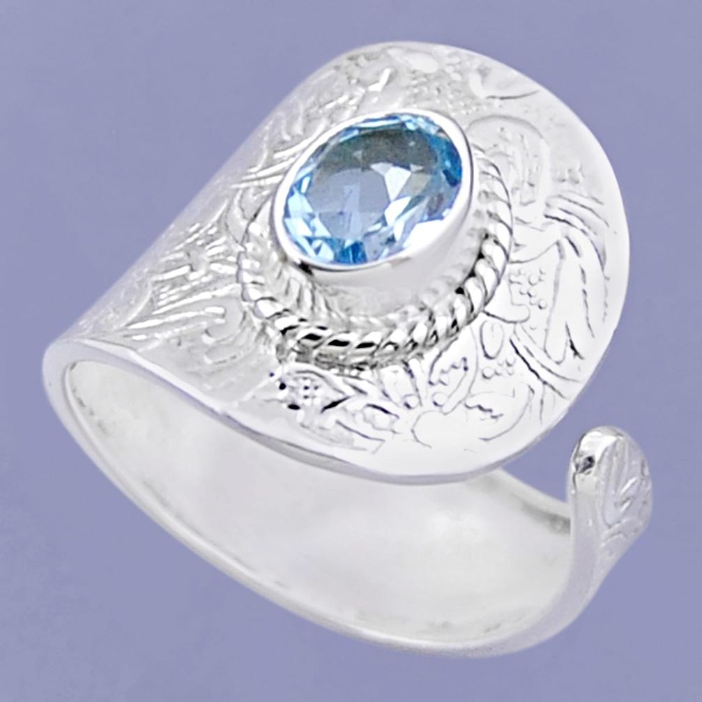 2.23cts natural blue topaz 925 sterling silver adjustable ring size 8.5 r54904