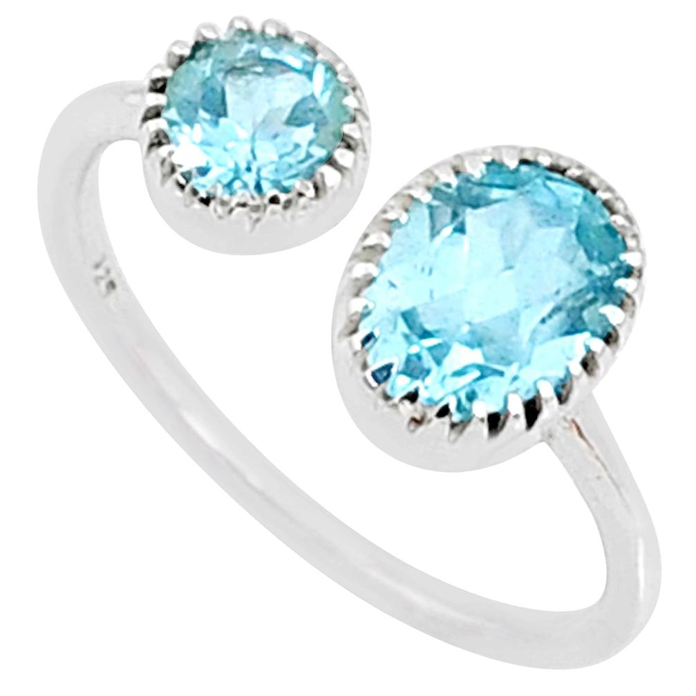 2.59cts natural blue topaz 925 sterling silver adjustable ring size 7.5 r68908