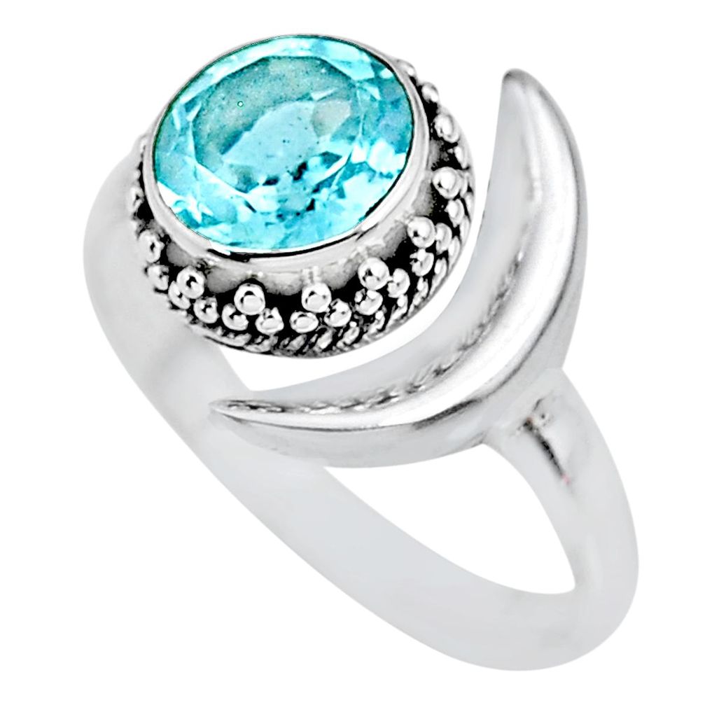 3.04cts natural blue topaz 925 sterling silver moon ring size 9.5 r89641