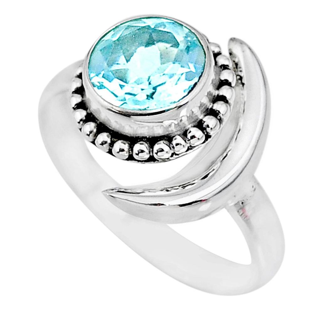 3.26cts natural blue topaz 925 sterling silver moon ring size 8.5 r89688