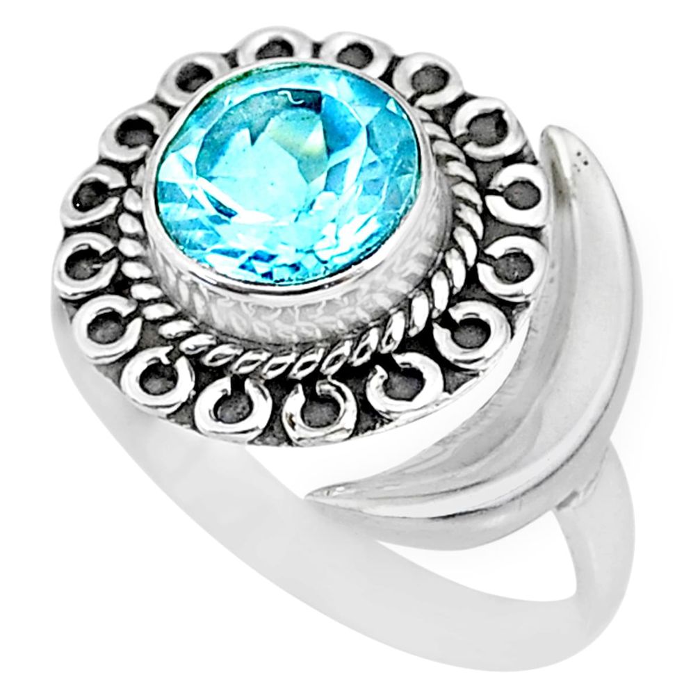 2.82cts natural blue topaz 925 sterling silver moon ring size 7.5 r89726