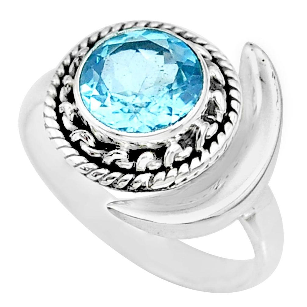 3.26cts natural blue topaz 925 sterling silver moon ring size 7.5 r89742