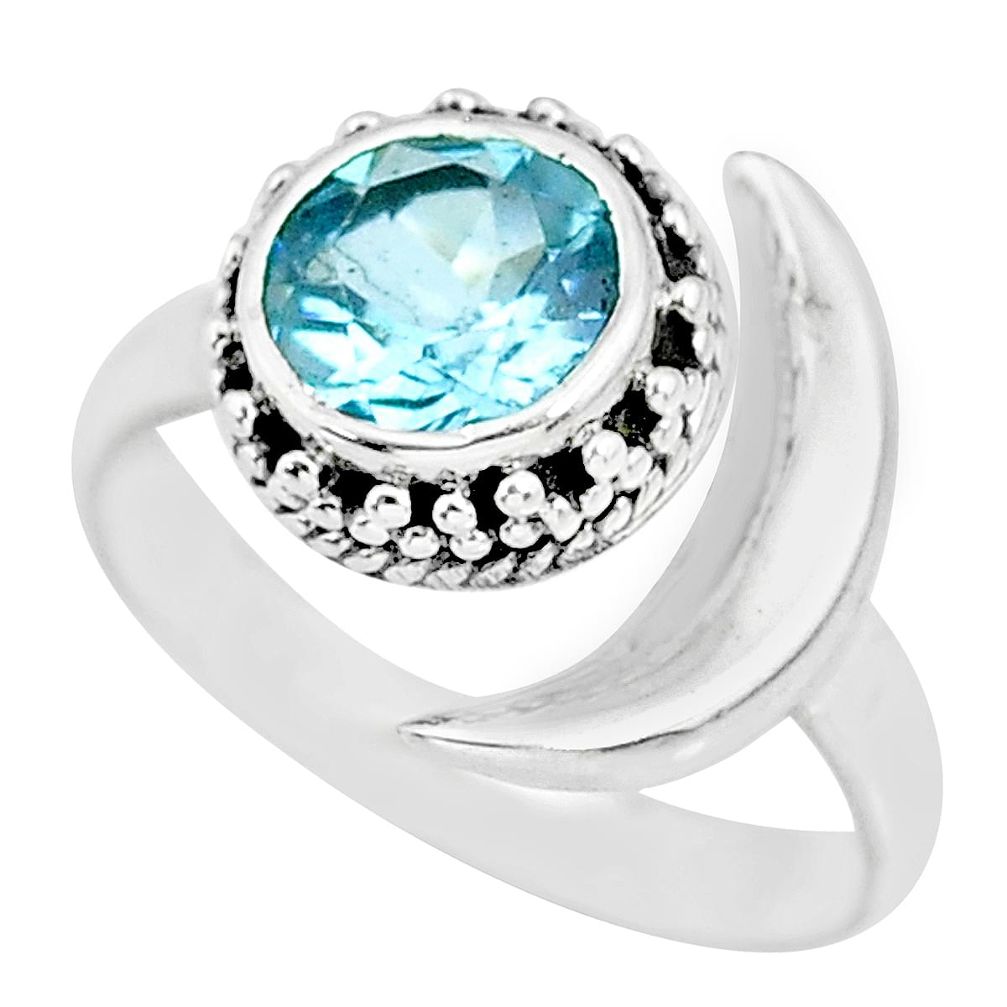 3.23cts natural blue topaz 925 sterling silver moon ring size 7.5 r89787