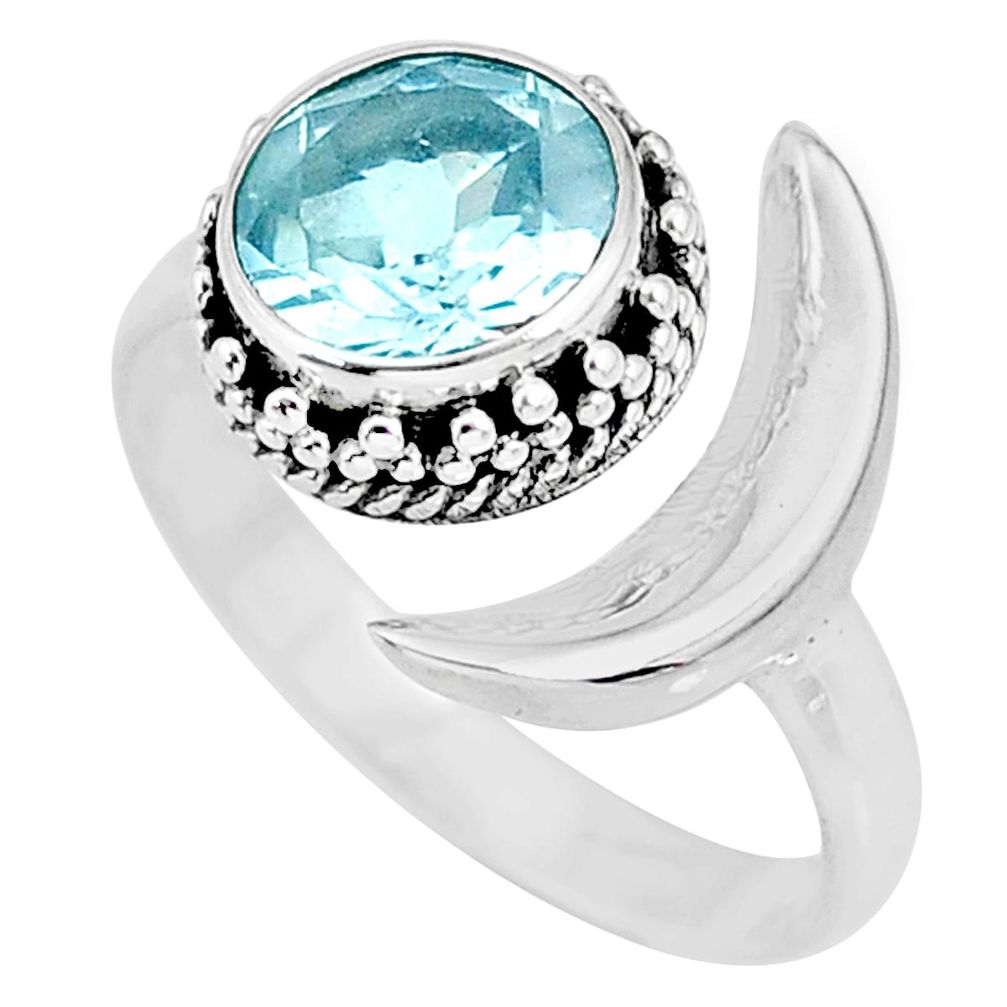 3.05cts natural blue topaz 925 sterling silver moon ring size 7.5 r89804