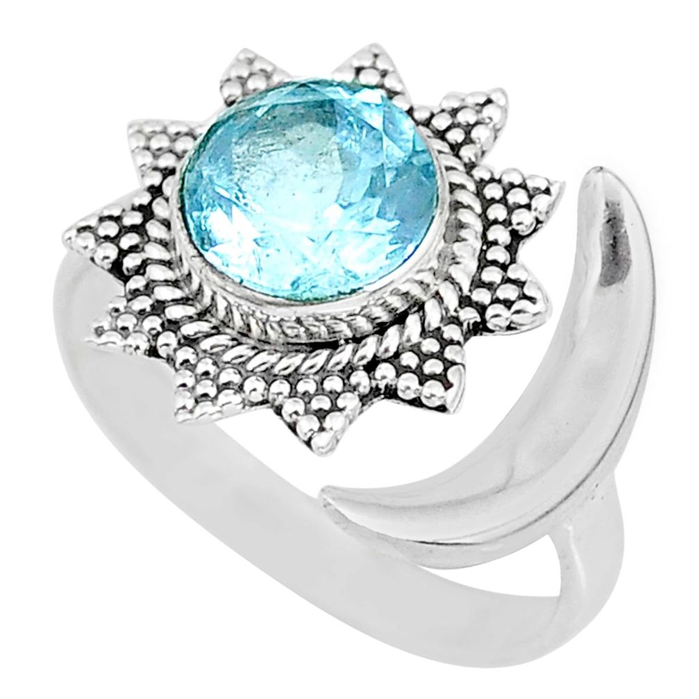 3.34cts natural blue topaz 925 sterling silver moon ring size 8.5 r89834