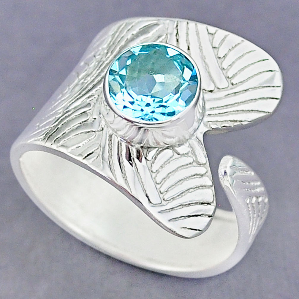 3.37cts natural blue topaz 925 sterling silver adjustable ring size 9.5 r90504