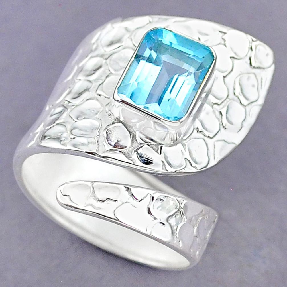 3.33cts natural blue topaz 925 sterling silver adjustable ring size 8.5 r90561