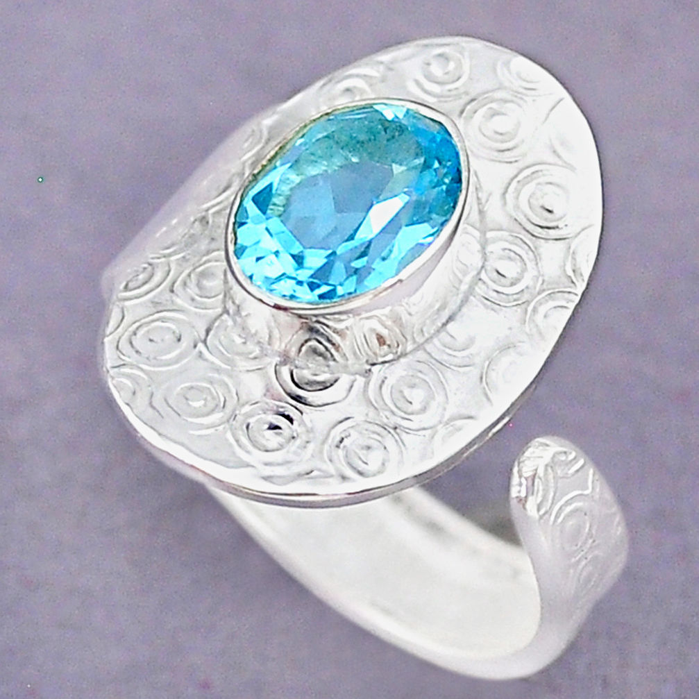 3.03cts natural blue topaz 925 sterling silver adjustable ring size 7.5 r90666