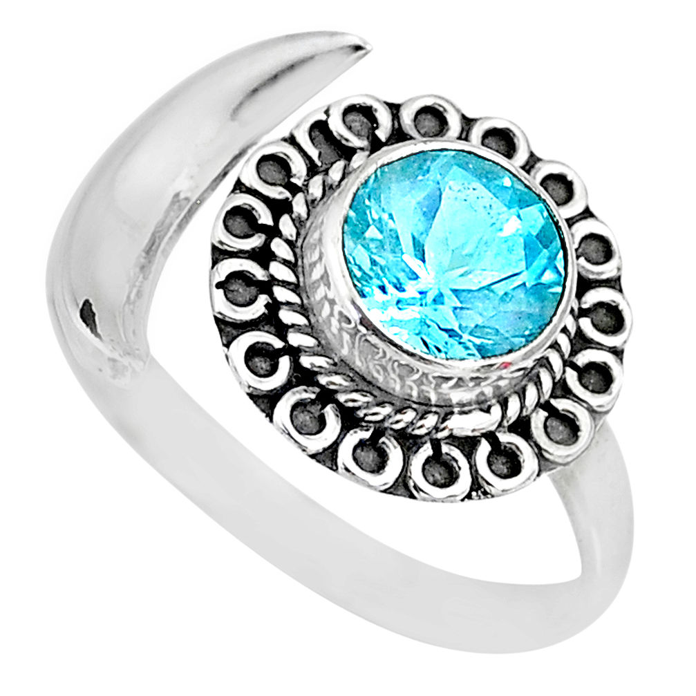 2.96cts natural blue topaz 925 sterling silver moon ring size 10 r89711