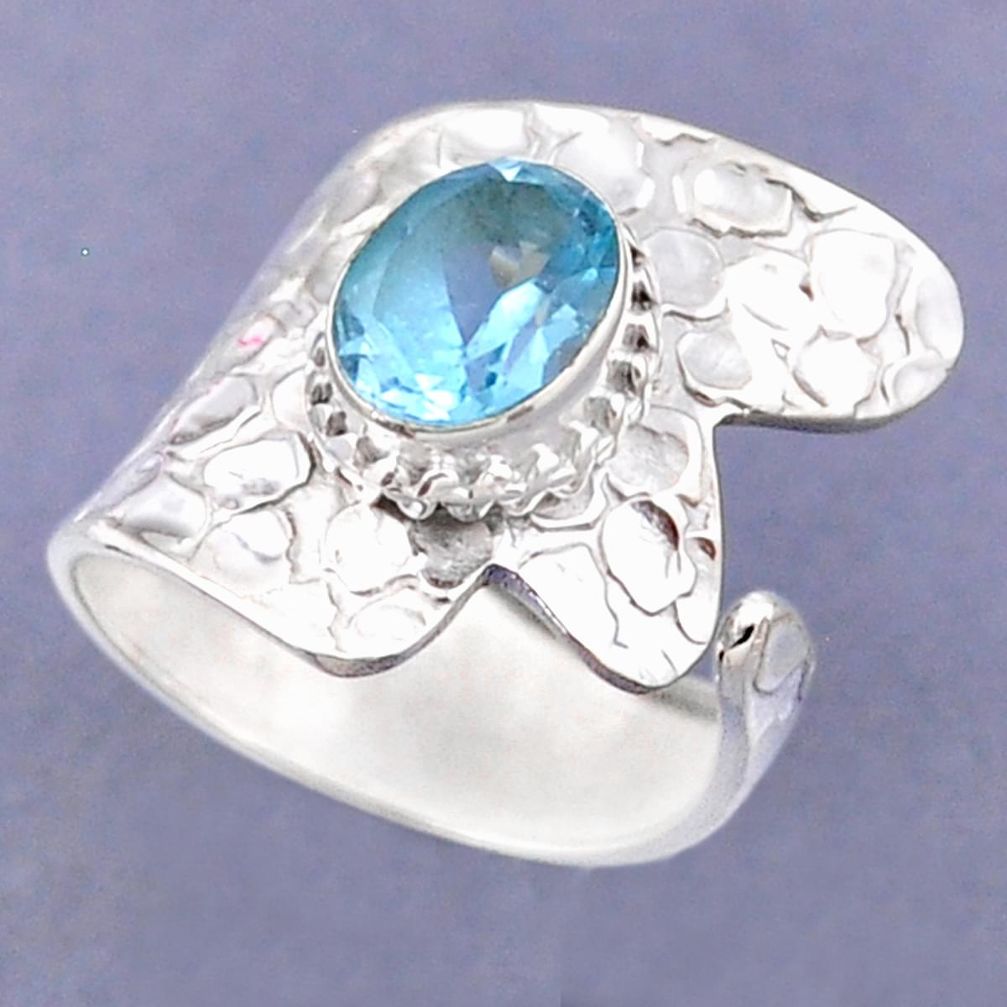 3.19cts natural blue topaz 925 sterling silver adjustable ring size 8 r54821