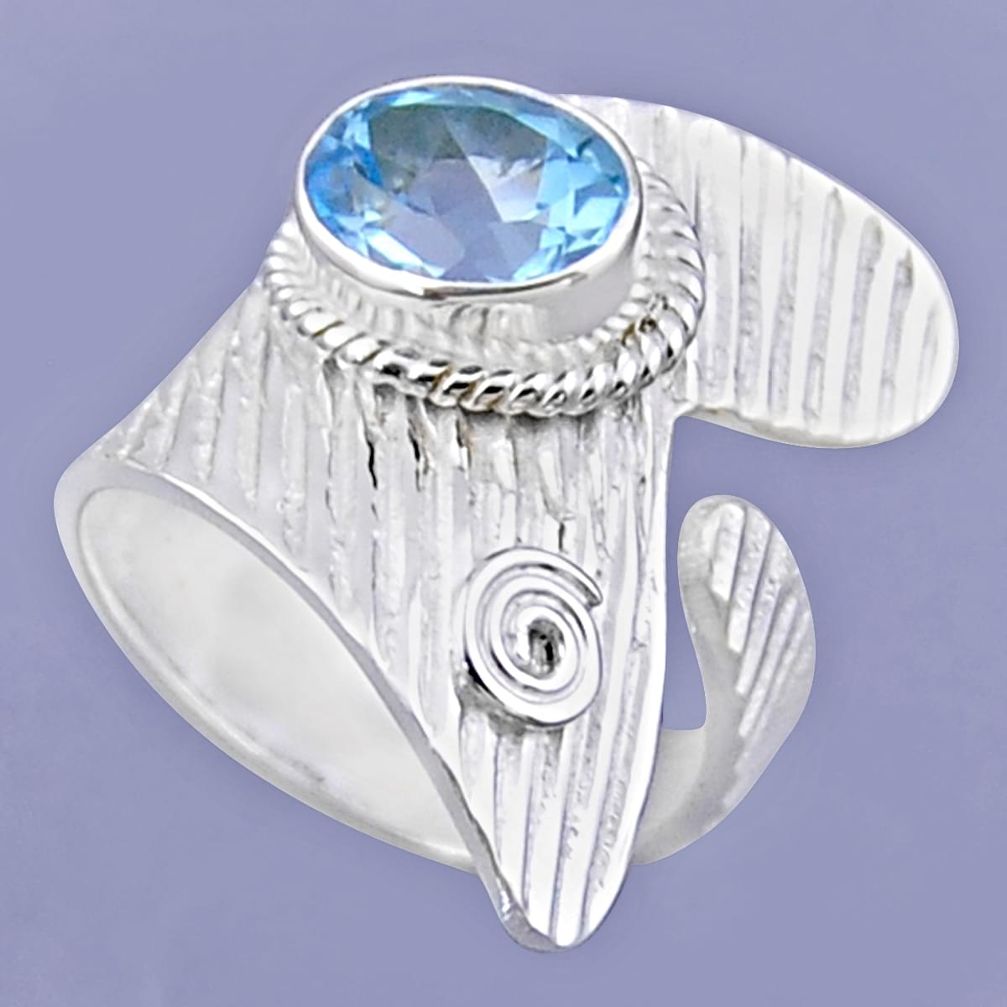 3.28cts natural blue topaz 925 sterling silver adjustable ring size 8 r54881