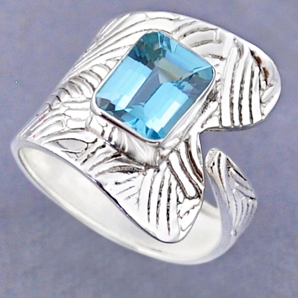 3.36cts natural blue topaz 925 sterling silver adjustable ring size 9 r54801