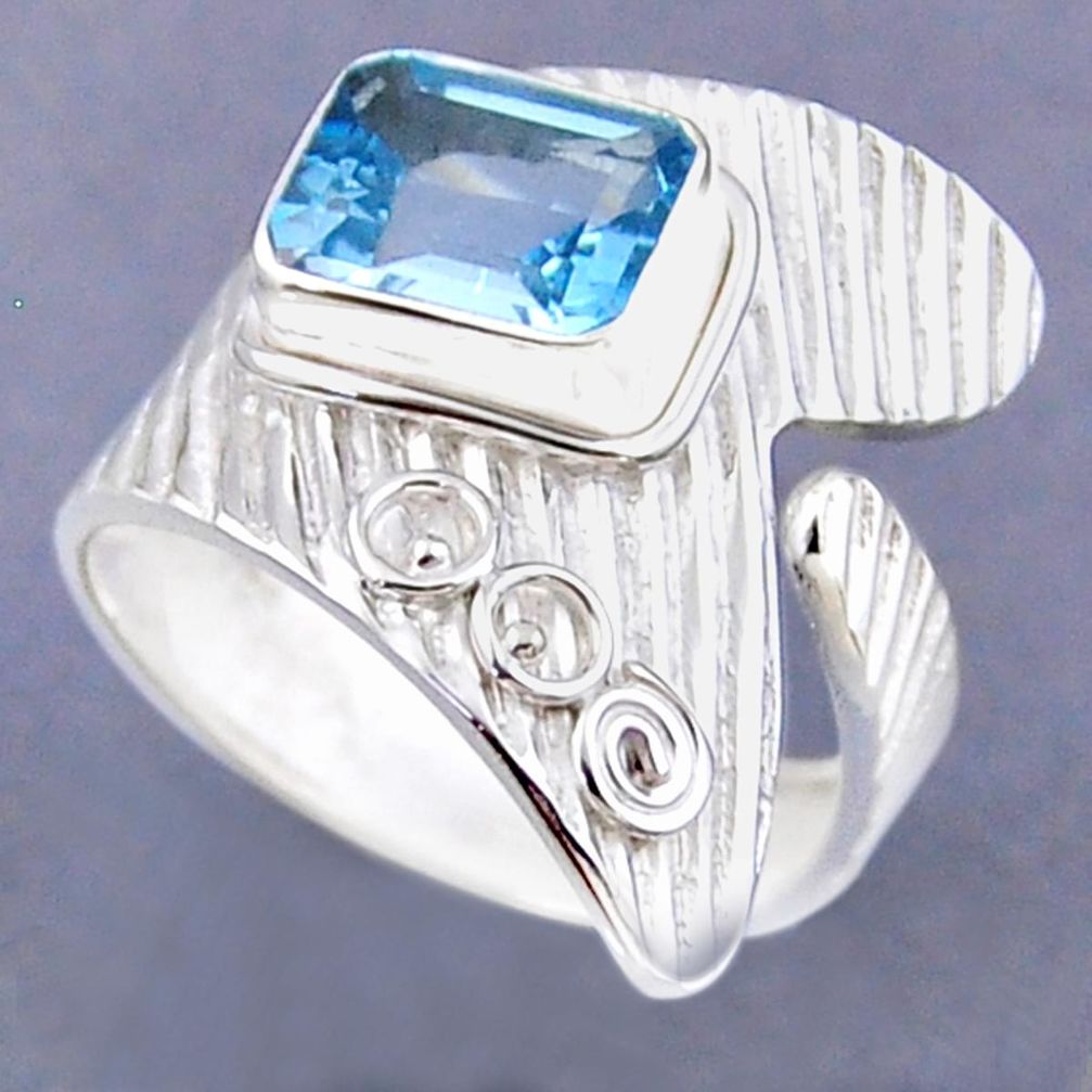 3.25cts natural blue topaz 925 sterling silver adjustable ring size 9 r54842