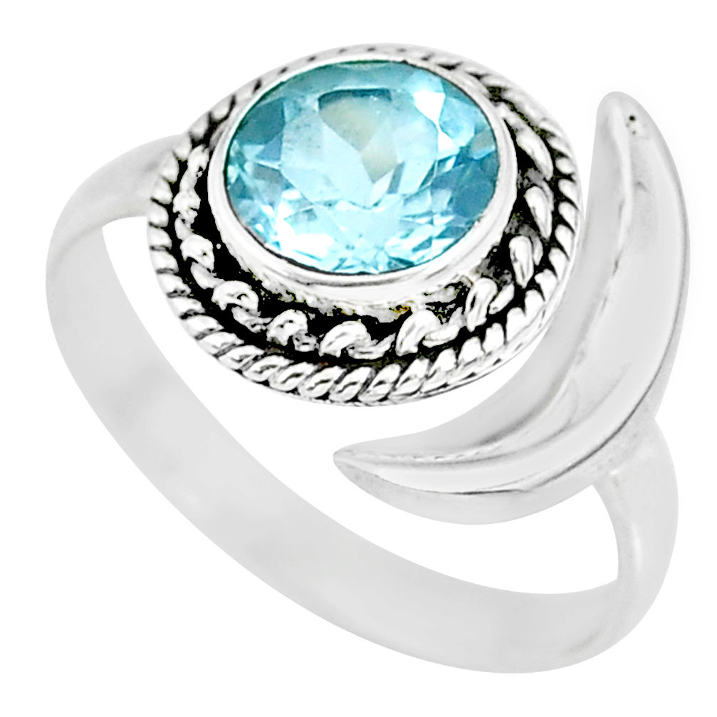 2.81cts natural blue topaz 925 sterling silver moon ring size 9 r89767