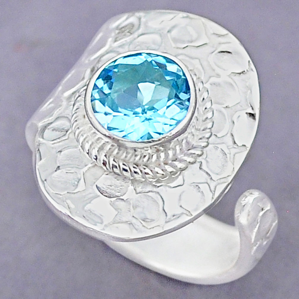 3.14cts natural blue topaz 925 sterling silver adjustable ring size 9 r90641