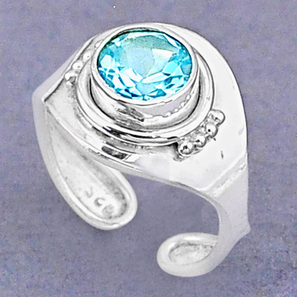 2.27cts natural blue topaz 925 sterling silver adjustable ring size 5.5 t8501