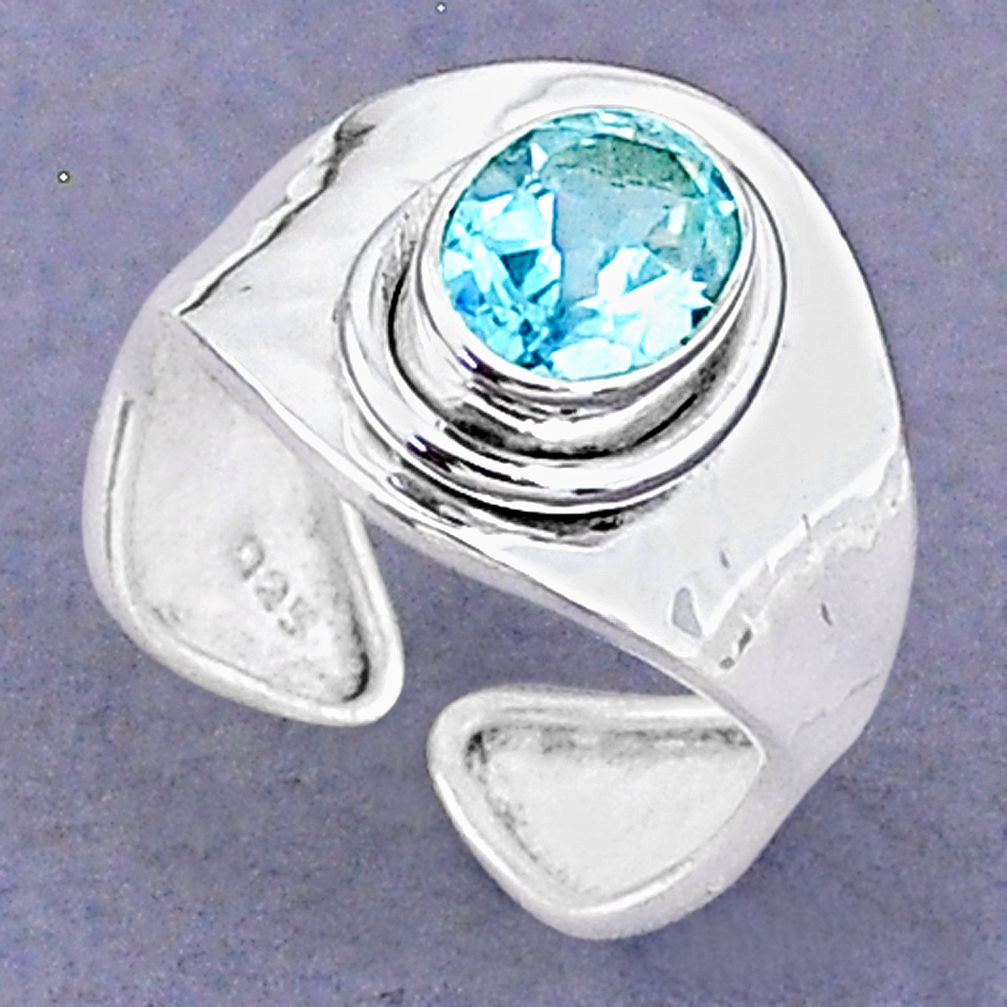 2.01cts natural blue topaz 925 sterling silver adjustable ring size 6.5 t8502