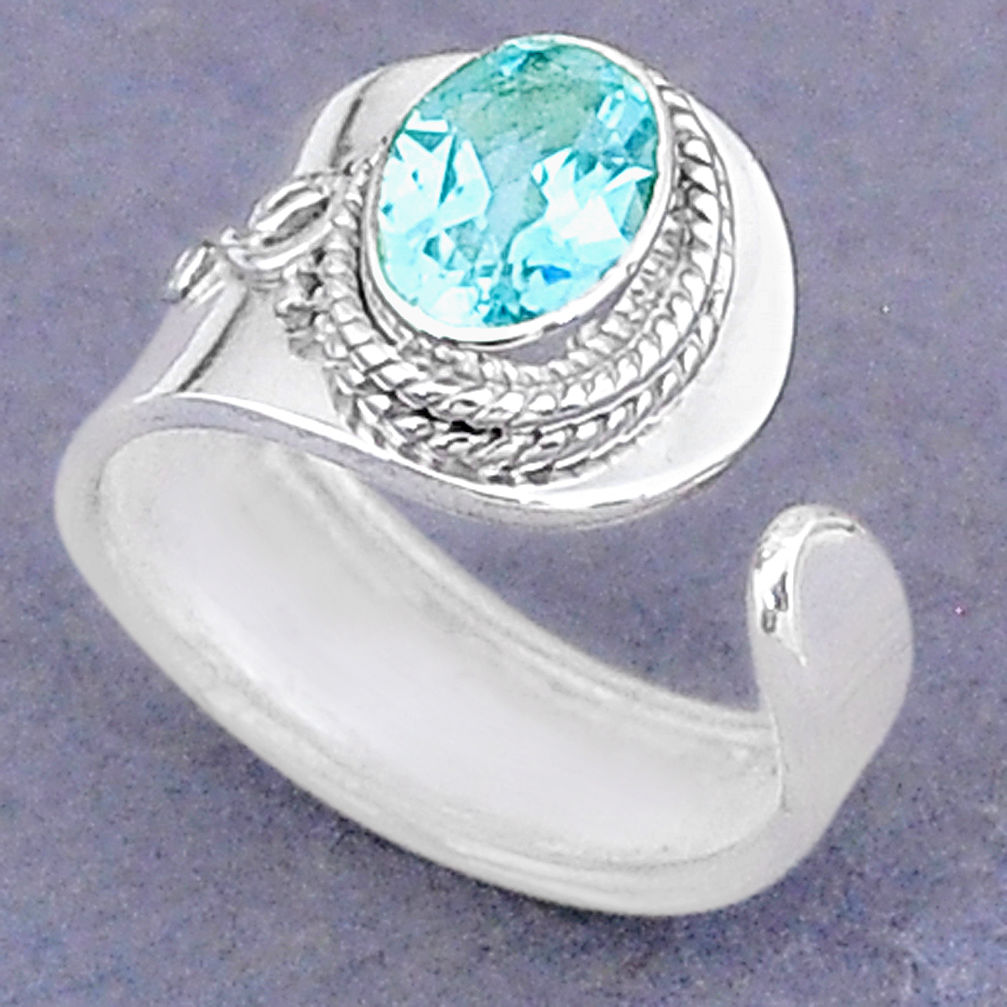 1.99cts natural blue topaz 925 sterling silver adjustable ring size 6.5 t8519