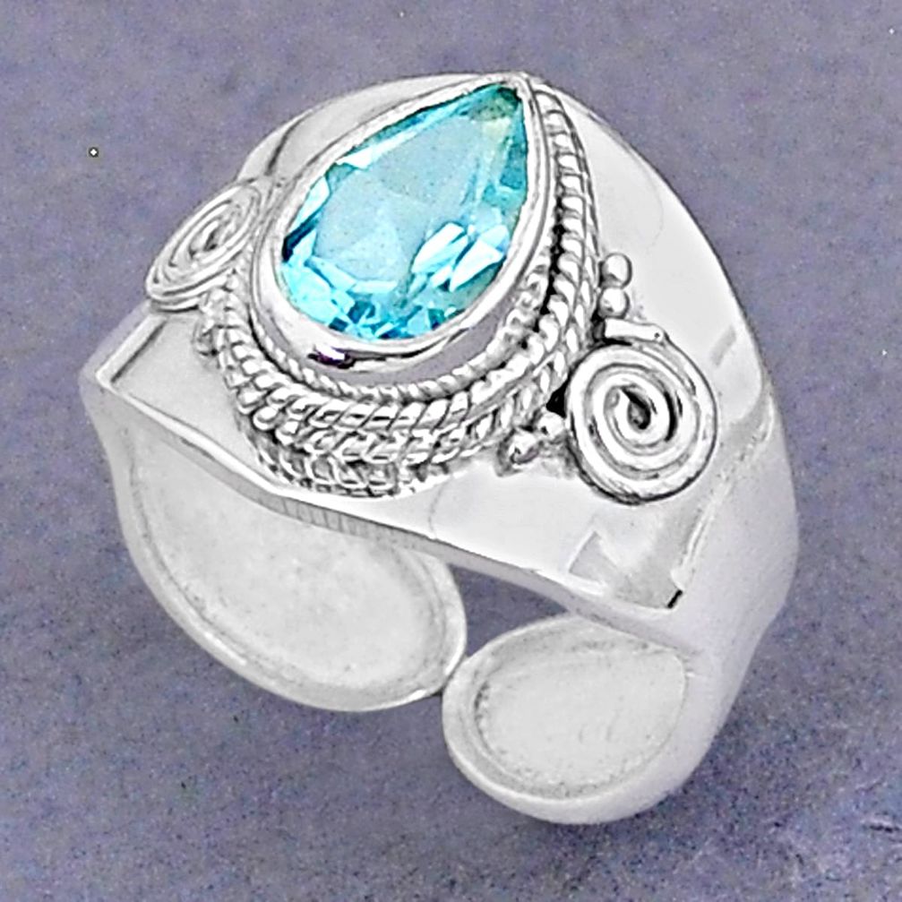2.67cts natural blue topaz 925 sterling silver adjustable ring size 7.5 t8520