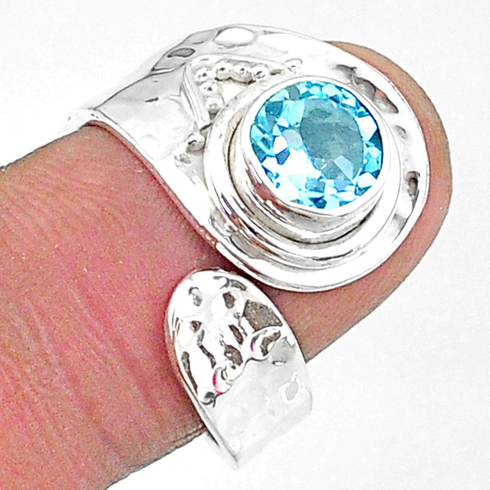 2.53cts natural blue topaz 925 sterling silver adjustable ring size 8.5 t8548