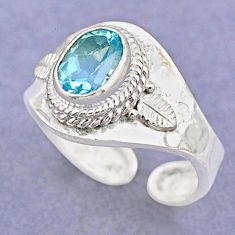 2.17cts natural blue topaz 925 sterling silver adjustable ring size 8.5 t88169