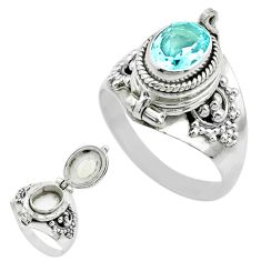 1.92cts natural blue topaz 925 sterling silver poison box ring size 7.5 t52811
