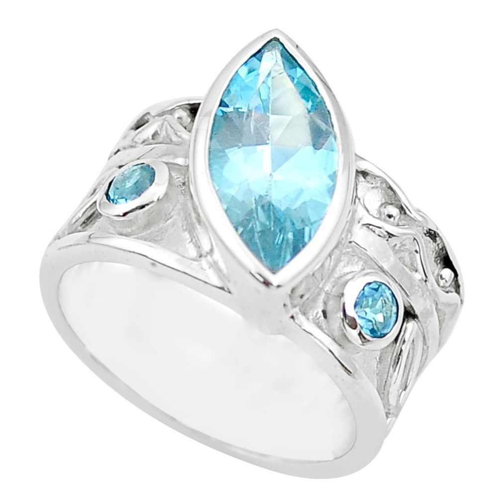 7.82cts natural blue topaz 925 sterling silver ring jewelry size 7.5 p62678