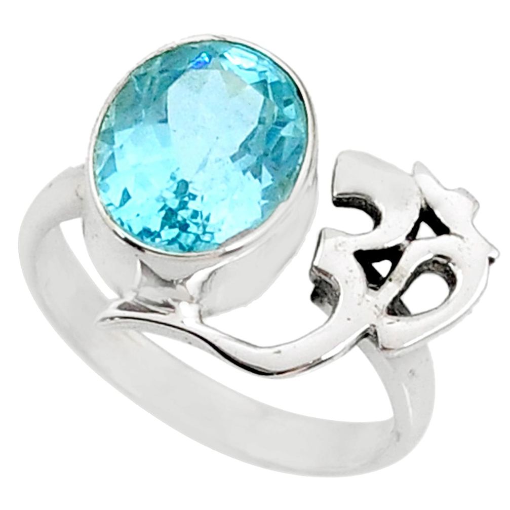 5.36cts natural blue topaz 925 sterling silver solitaire om ring size 7 r67403