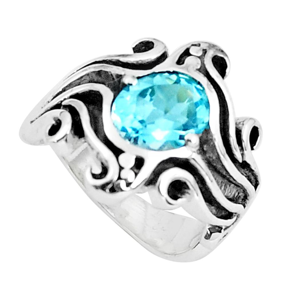 3.21cts natural blue topaz 925 sterling silver solitaire ring size 7.5 p37252