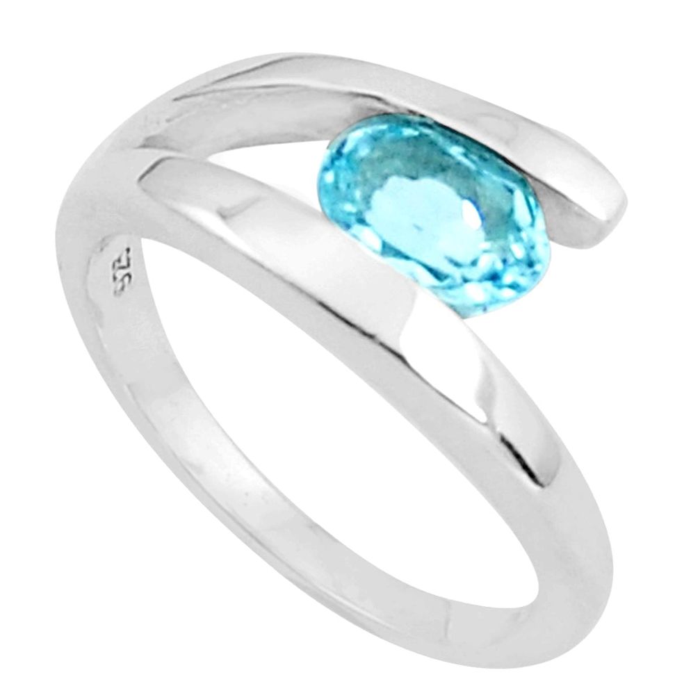 1.74cts natural blue topaz 925 sterling silver solitaire ring size 5.5 p37313