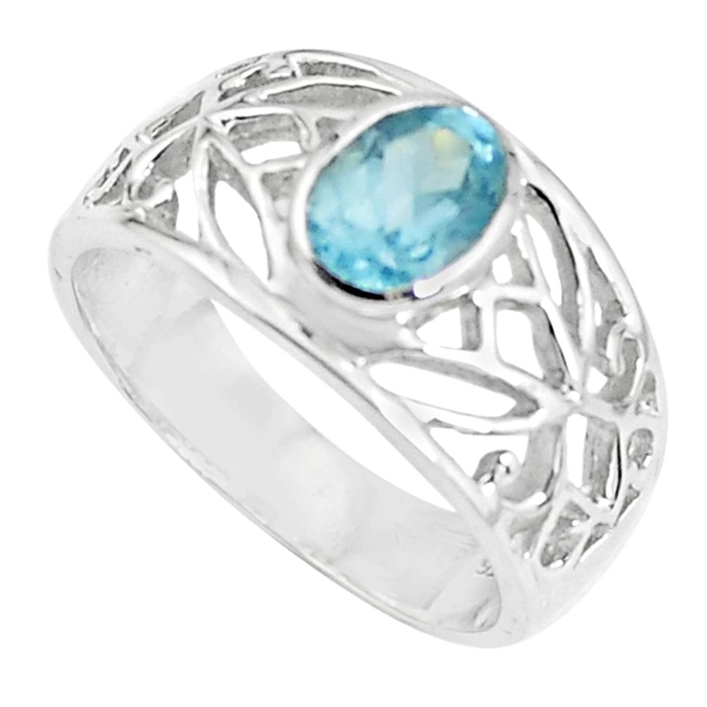 1.66cts natural blue topaz 925 sterling silver solitaire ring size 5.5 p62201