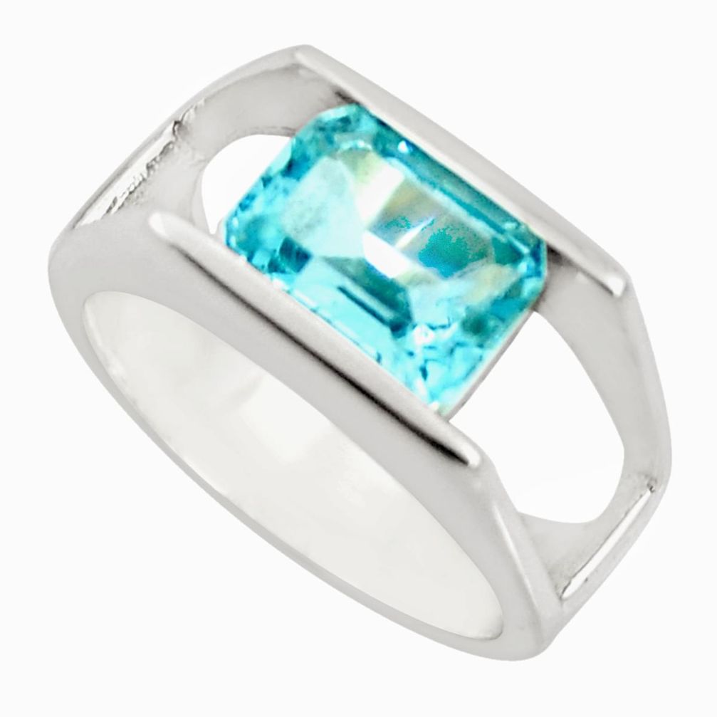3.24cts natural blue topaz 925 sterling silver solitaire ring size 6.5 r25798
