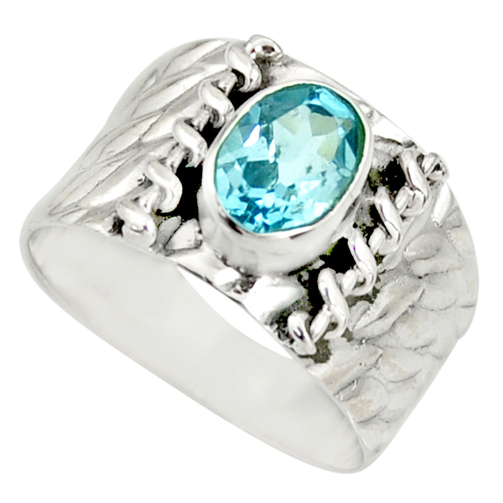 2.05cts natural blue topaz 925 sterling silver solitaire ring size 7.5 r34446