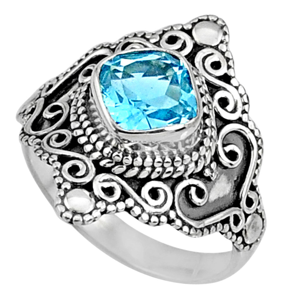 2.46cts natural blue topaz 925 sterling silver solitaire ring size 7.5 r61169