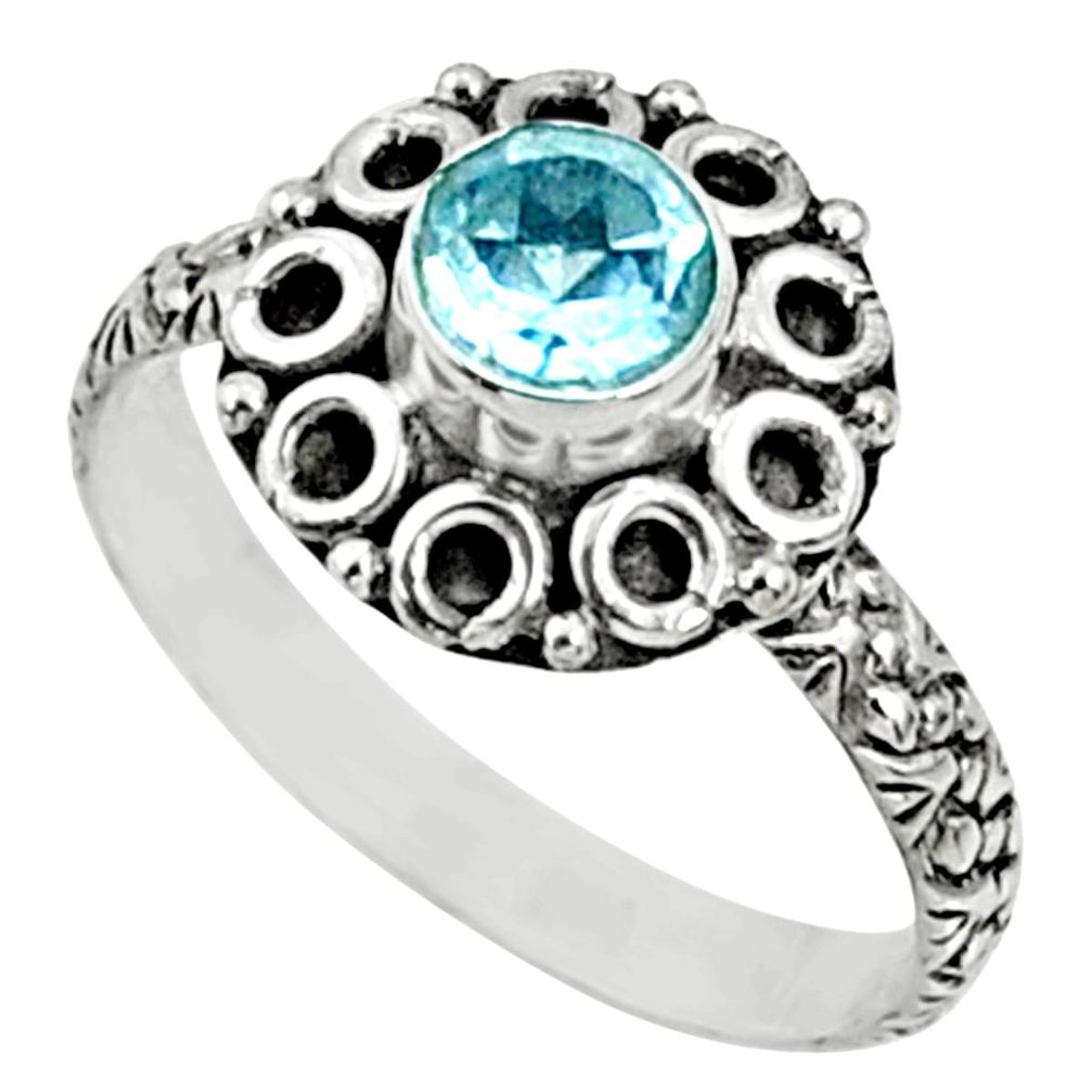 1.00cts natural blue topaz 925 sterling silver solitaire ring size 7.5 r64783