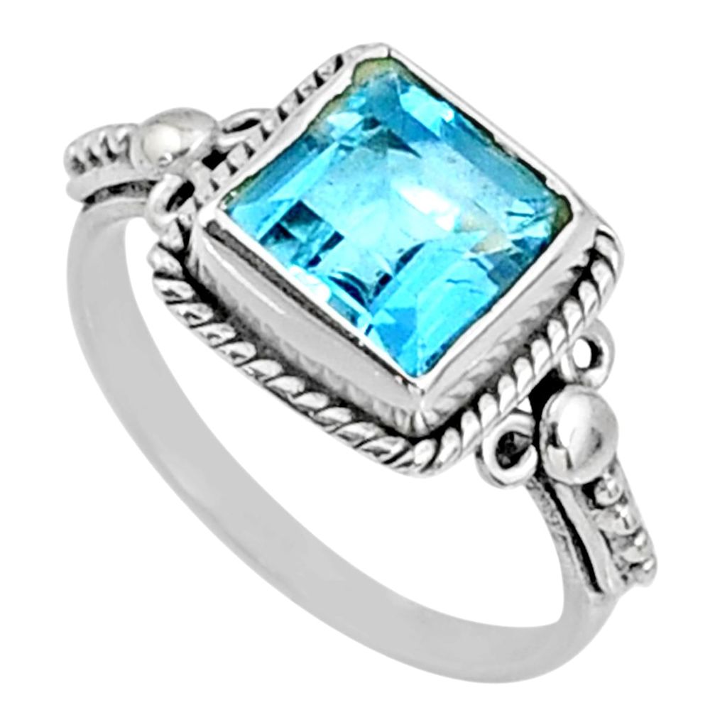 3.29cts natural blue topaz 925 sterling silver solitaire ring size 7.5 r64910