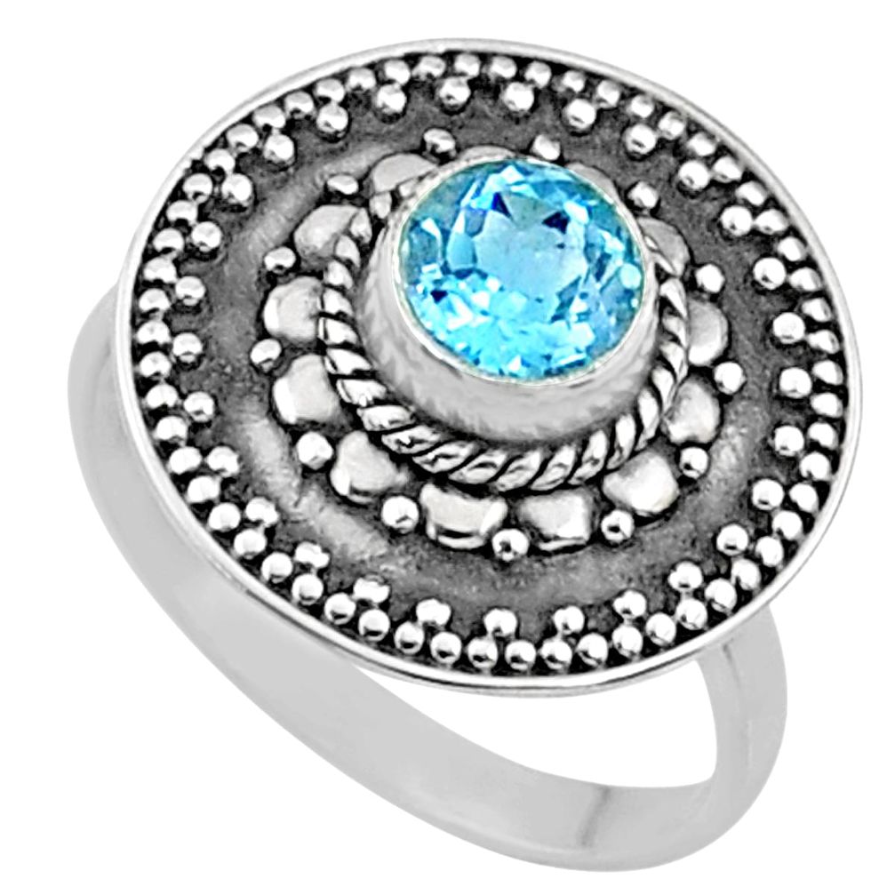 1.16cts natural blue topaz 925 sterling silver solitaire ring size 7.5 r65157