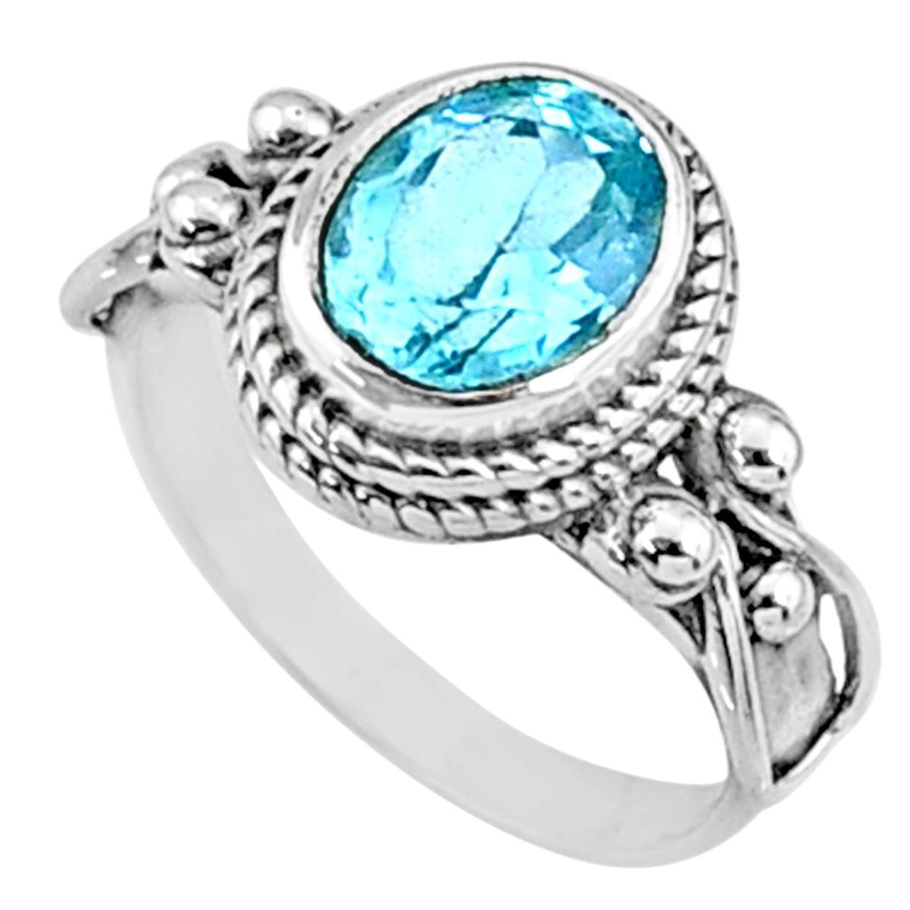 3.17cts natural blue topaz 925 sterling silver solitaire ring size 7.5 r68747