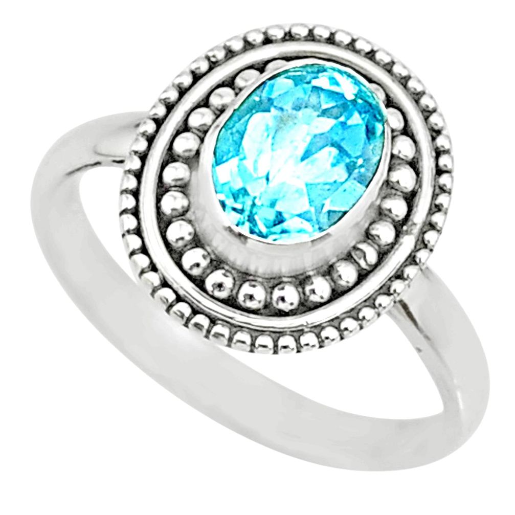 2.09cts natural blue topaz 925 sterling silver solitaire ring size 7.5 r74726