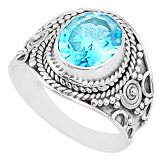Clearance Sale- 4.29cts natural blue topaz 925 sterling silver solitaire ring size 7.5 r74765