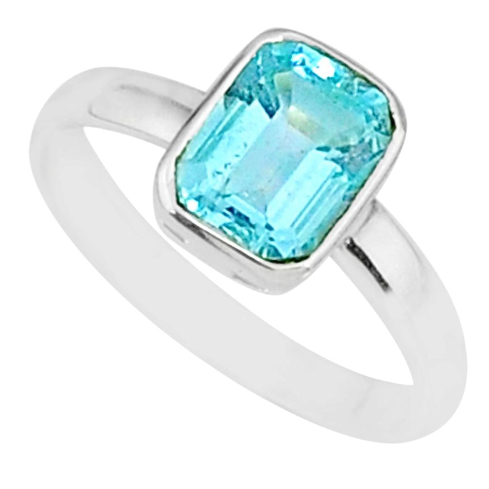 2.08cts natural blue topaz 925 sterling silver solitaire ring size 6.5 r84028