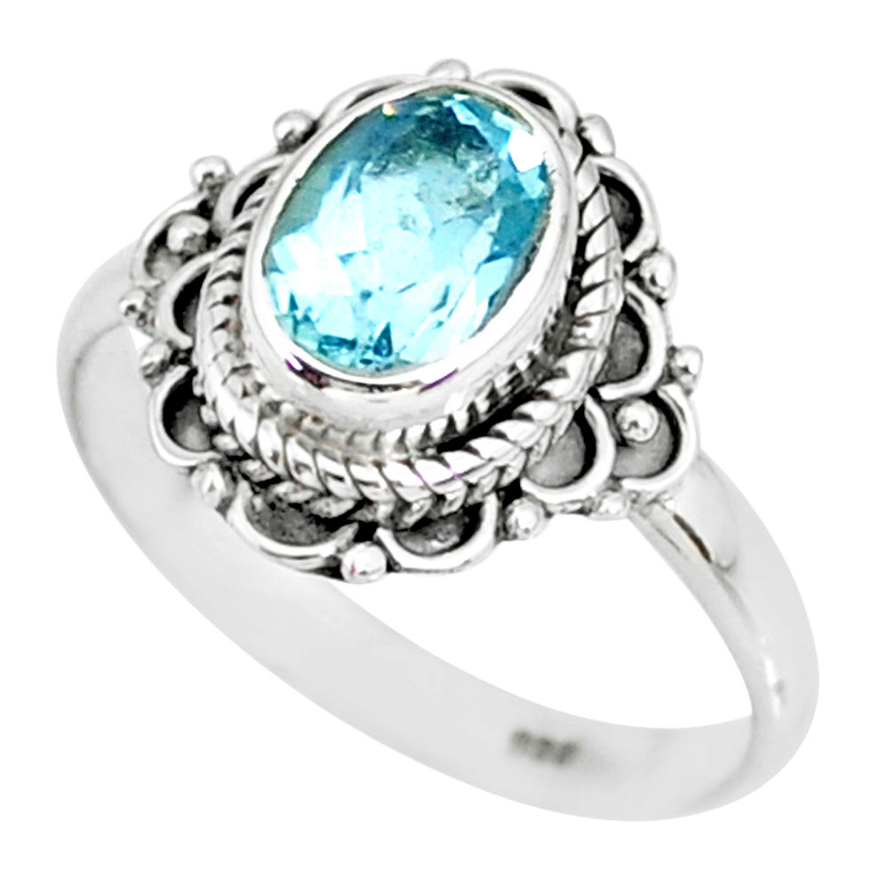 2.08cts natural blue topaz 925 sterling silver solitaire ring size 8.5 r87014