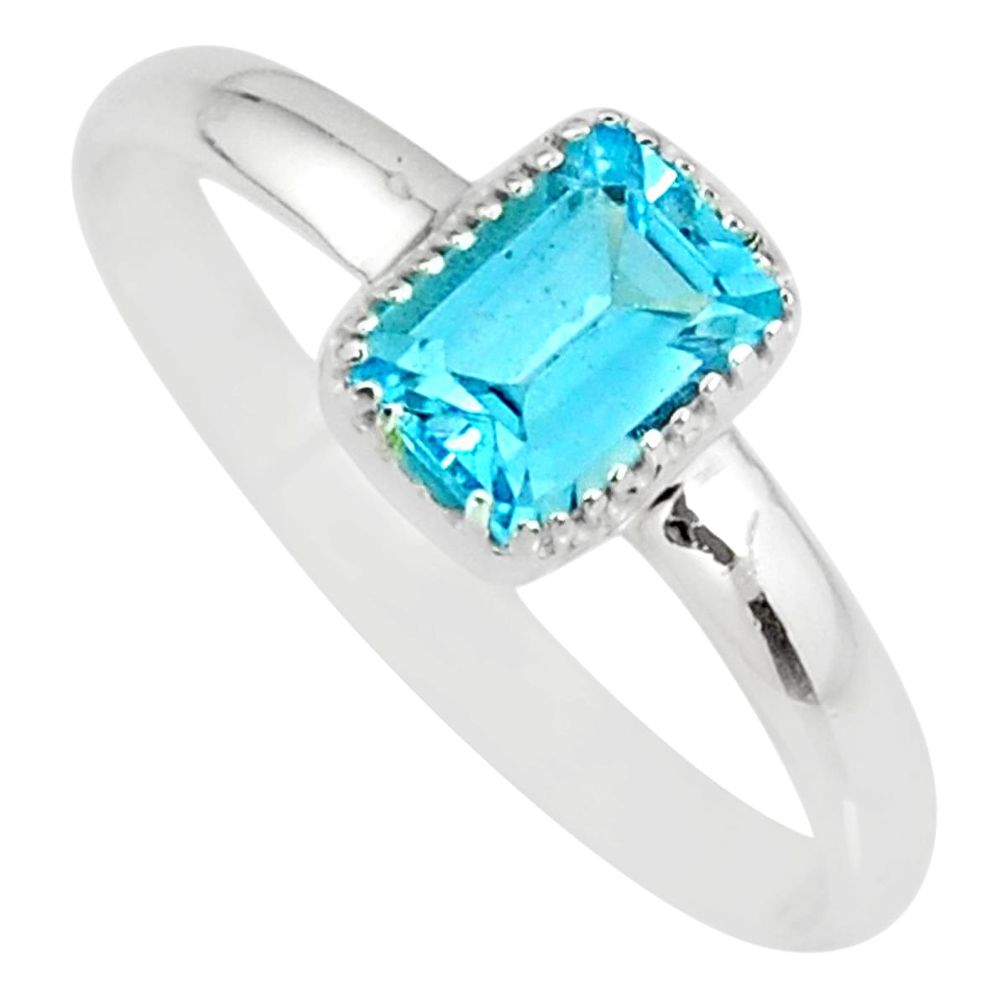 1.74cts natural blue topaz 925 sterling silver solitaire ring size 10 r77171