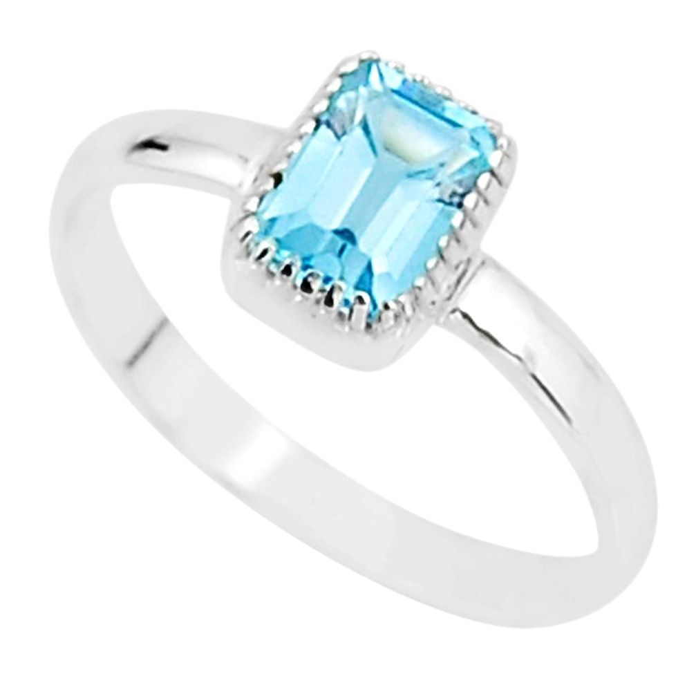 1.57cts natural blue topaz 925 sterling silver solitaire ring size 10 t7437